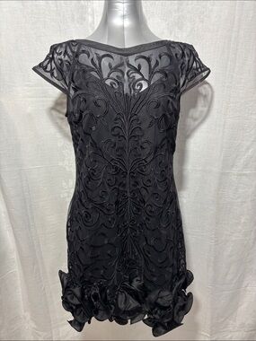 Guess Black Embroidered Midi Dress with Rosette Hem formal wedding party chic